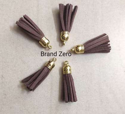 Brand Zero Leather Faux Suede Tassels - Dark Brown Color With Gold Cap - Pack of 5
