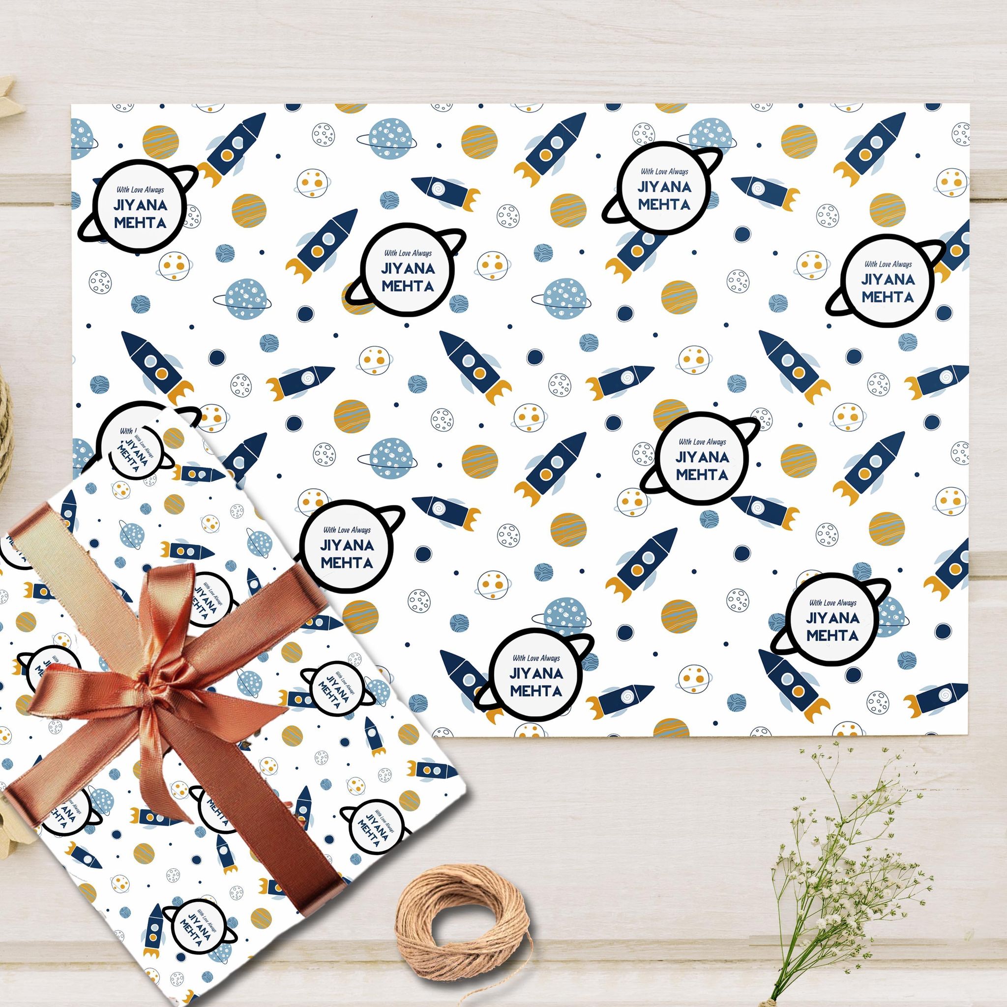 Custom Gift Wrapping Paper - Cosmic Cuties Theme-Lots of Love / Set of 10 sheets