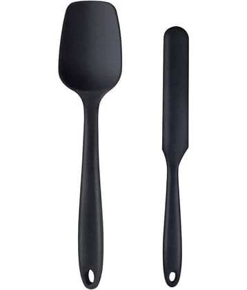 Baskety Silicone Spoonula and Cream Spatula ( Pack of 2,Black )