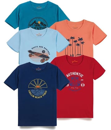 KIDDY VIDDY Pack of 5 Boys Cotton T-Shirt ( Teal )