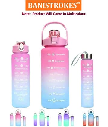 Motivational Drinking Water Bottles Multicolour Plastic Sipper Water Bottle 2000 mL 900 mL 310 mL ( Pack of 3 )