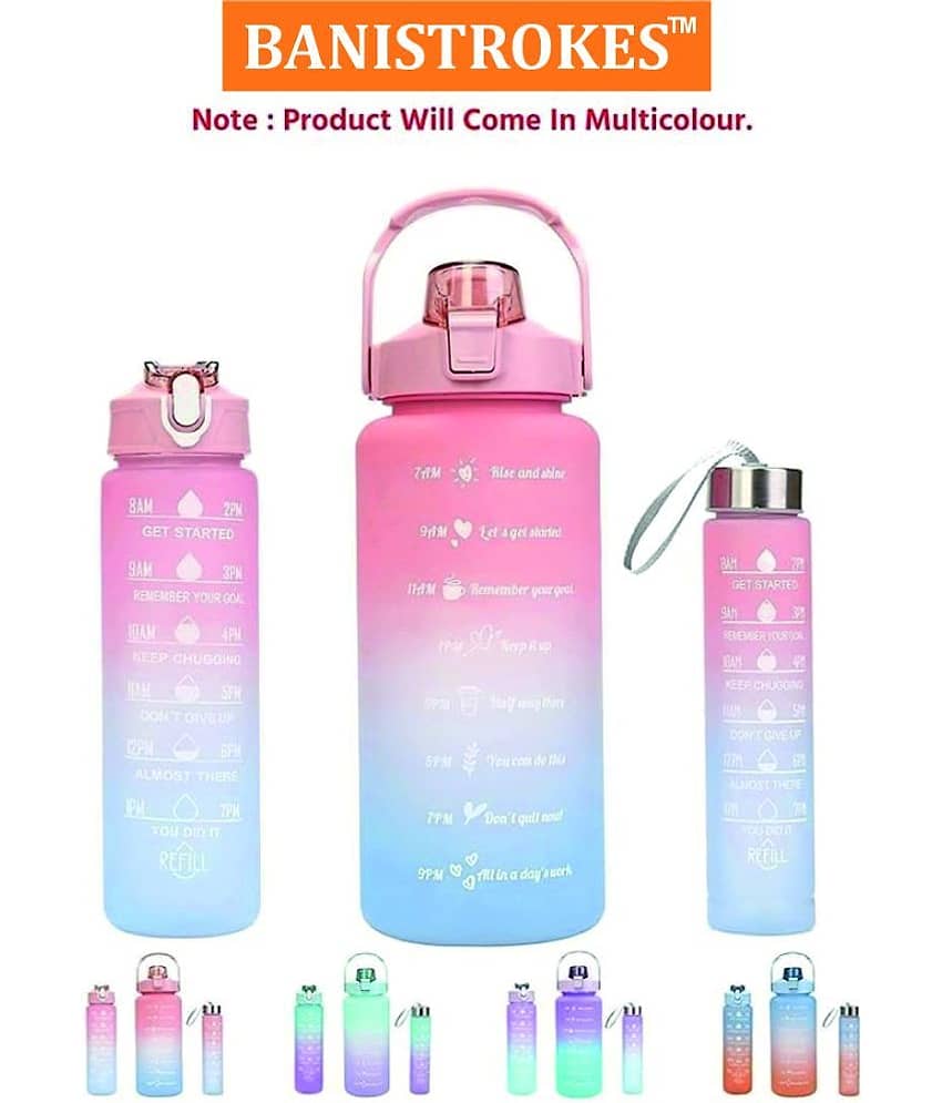 Motivational Drinking Water Bottles Multicolour Plastic Sipper Water Bottle 2000 mL 900 mL 310 mL ( Pack of 3 )