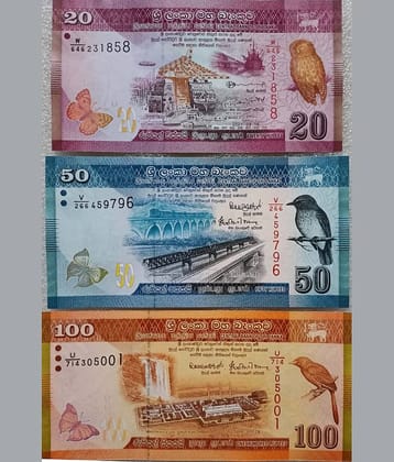 Hop n Shop - Srilanka 20, 50 & 100 Rupees Gem UNC 3 Paper currency & Bank notes