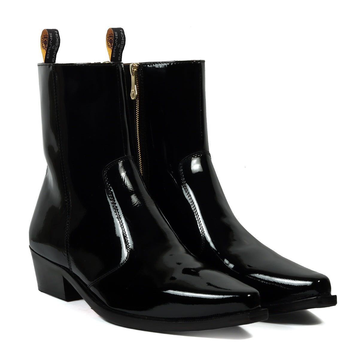Black Cuban Heel Patent Leather Cowboy Boots By Brune & Bareskin-40/6