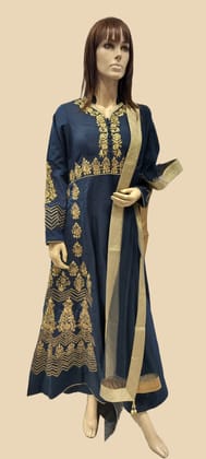 Woman's Embroidery Stylish V-Neck Full sleeve Salwar Kameez With Dupatta-H-1015 . / Green / F