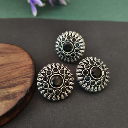 Rounded Oxidised Hook Earring and Ring Combo | Sarichka-Black