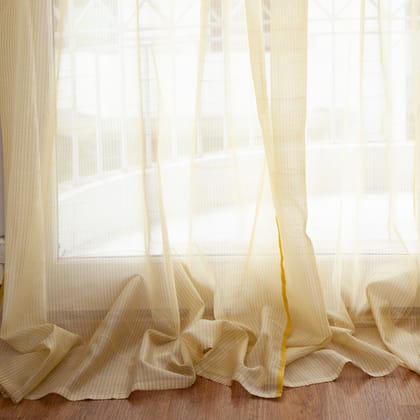 Handwoven Chanderi Stripe Curtain - 7ft / 84"-7ft / Cream & Yellow / Chanderi