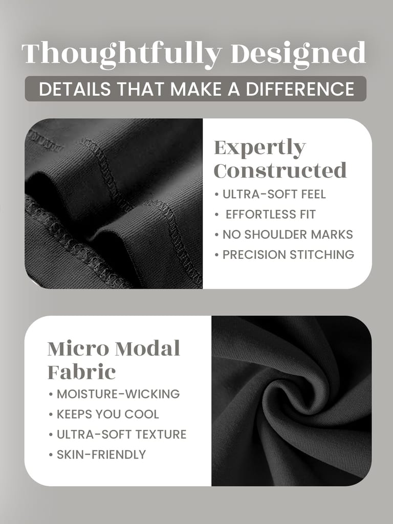 Freecultr Seamless Micromodal Camisole for Women with Adjustable Spaghetti Straps | Lightweight Layering Tank Top Casual Outfits & Sleepwear | Soft Breathable Stretch Fabric-Black