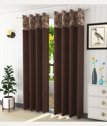 Homefab India - Brown Polyester Abstract Door Curtain ( Pack of 2 )