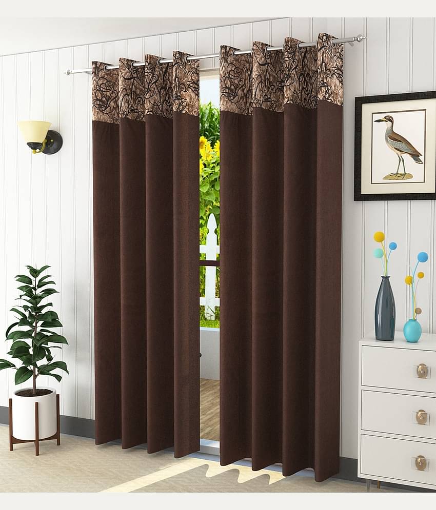Homefab India - Brown Polyester Abstract Door Curtain ( Pack of 2 )