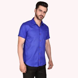 PrintCultr Men's Half Sleeve Cotton Spread Collar Shirt  (Royal Blue)