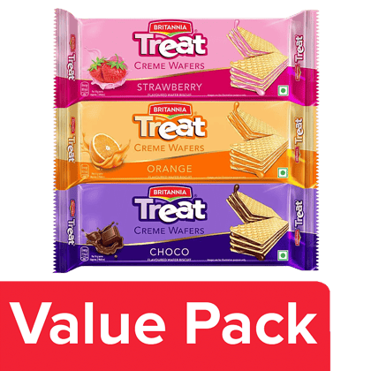Britannia Treat Britannia Treat Wafers Orange + Strawberry + Chocolate, 55g, Combo