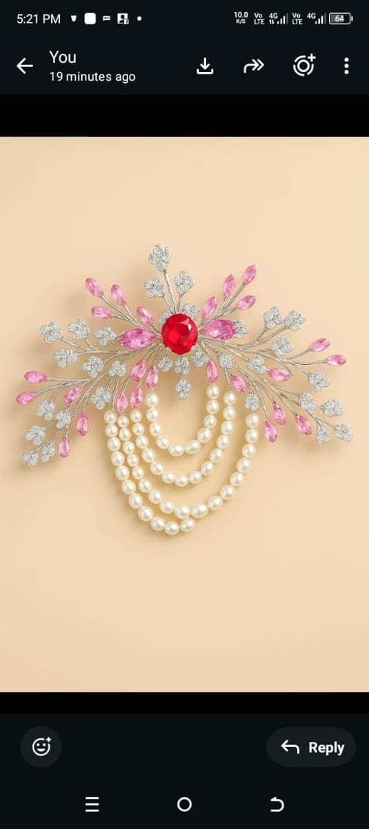 Elegant Floral Pearl Brooch Pin with Ruby-Red Centerpiece | Sparkling Crystal & Pearl Chains | Festive & Party Wear