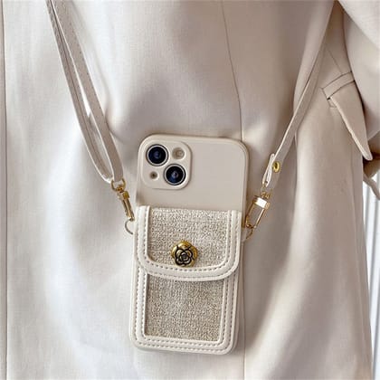Luxury Fabric Wallet Crossbody Black White iPhone Soft Silicone Case-iPhone 11 Pro / Black