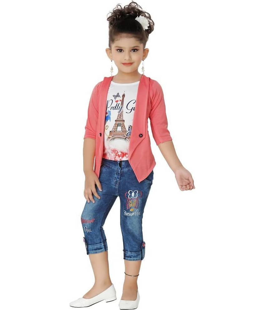 Arshia Fashions Pack of 1 Girls Cotton Blend Top With Capris ( Pink )