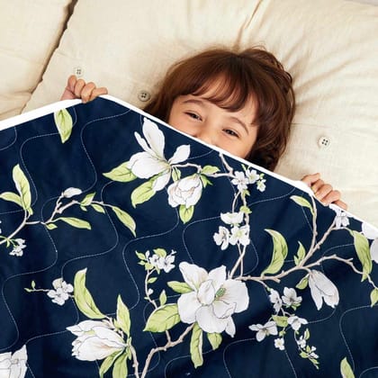 Jacobean Floral AC Quilt Comforter for Kids-Kids / Navy Blue / KU1166