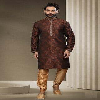 Raivat Ethnic Brown Colour Jacquard Silk Brocade Kurta Pajama 1537 Raivat Ethnic Brown Colour Jacquard Silk Brocade Kurta Pajama 1537