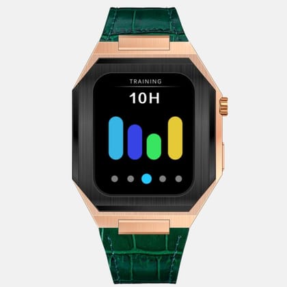 45MM Dual Tone Rose Gold Luxury Edition iWatch Case: Leather Strap-Green Leather