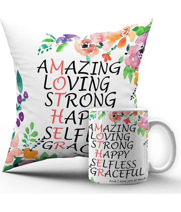Royals of Sawaigarh - Multicolor Ceramic,Polyester Gifting Combo- Mug With Filled Cusion Cover for Mothers Day