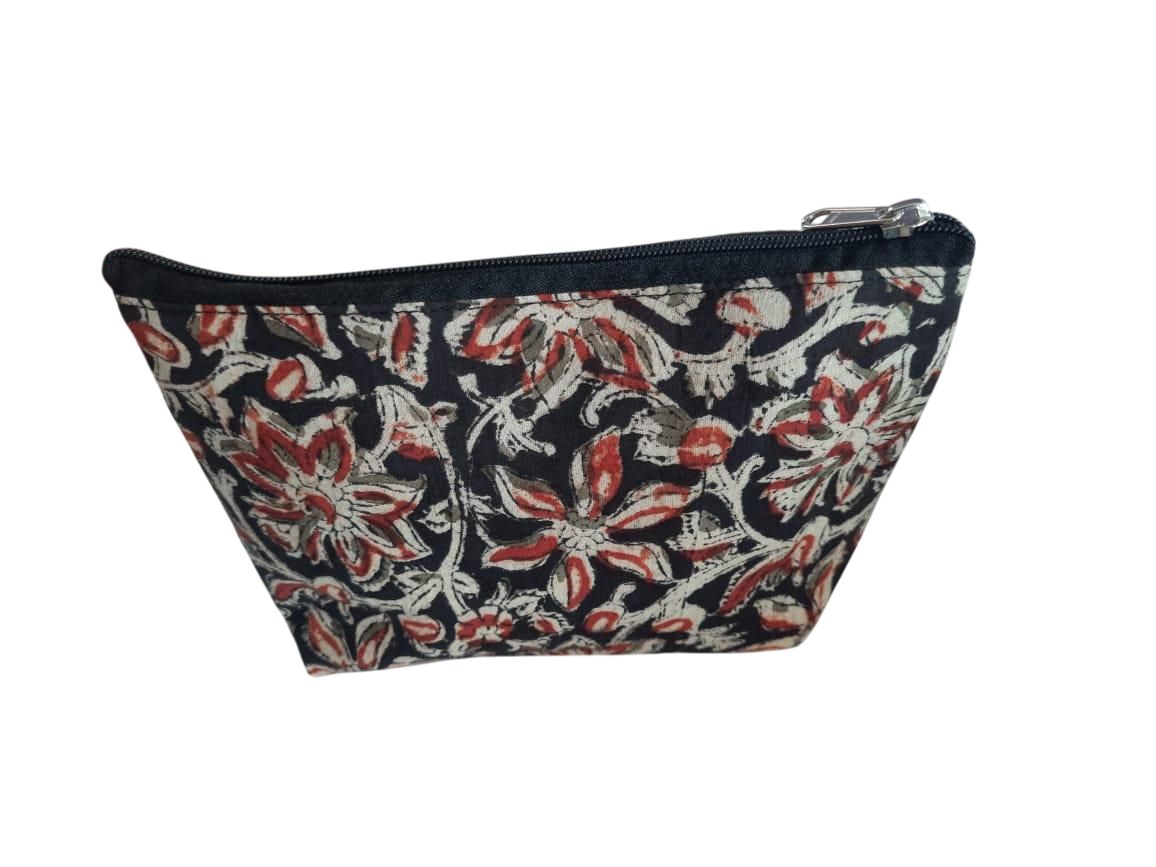 Stylish Cotton Floral Design Zippered Pouch - Perfect for Makeup & Stationery