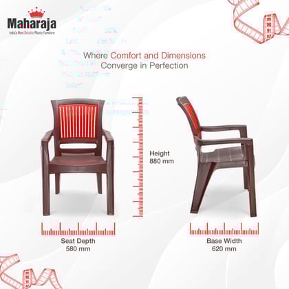 MAHARAJA Plastic Chair Set | Matt Pattern Chair for Home, Kitchen, Living Room, Office | Strong and Sturdy Structure | Bearing Capacity Up to 200Kg (Brown & Red, Pack of 4)