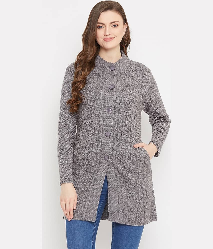 zigo Woollen Round Neck Women's Buttoned Cardigans - Grey ( Single )