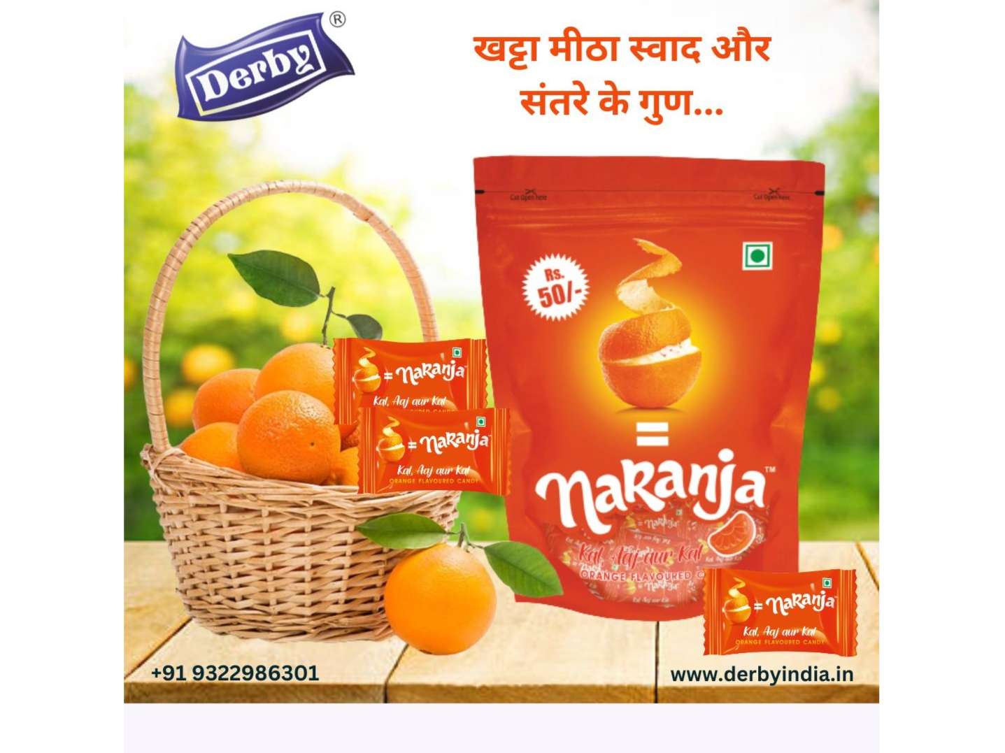 Derby Naranja Orange Flavored Candy, Santra Goli - 50pcs, 175 g, Orange Slice Candy