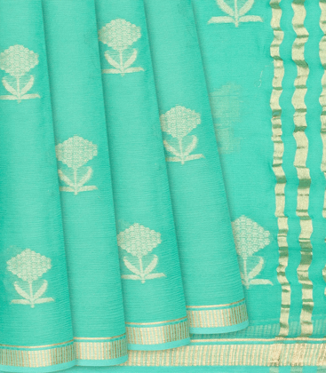 Aquamarine Woven Mysore Chiffon Silk Saree With Floral Motifs-Aquamarine-Aquamarine