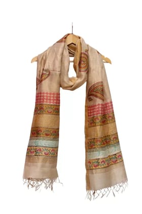 Tisser Kosa (Tussar) Silk Zari lining Hand Blockprint  silk dupatta