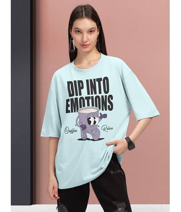 HELLCAT Women Cotton Blend Printed Oversized Fit Round Neck T-Shirt ( Navy Blue )