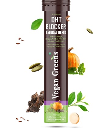 Vegan Greens Plant Based DHT Blocker +Biotin Hair FallControl 25Effervescent Orange 25 no.s Orange Minerals Tablets