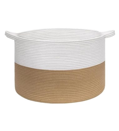 Generic Cotton Pack Of_1 16x14 Inch Storage Basket For Clothes With Out Lid (Beige-White)-PID66400