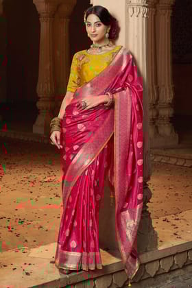 Pink Woven Silk Saree