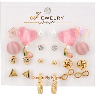 Pinky Shiny Gold Plated Earring Set