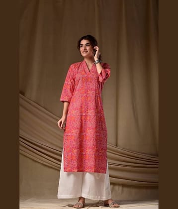 MAUKA Women Viscose Rayon Printed Straight Kurti ( Pink )