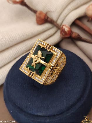 Exclusive Krishna Logo Men’s Fashion Green Ston Ring SR-086-18