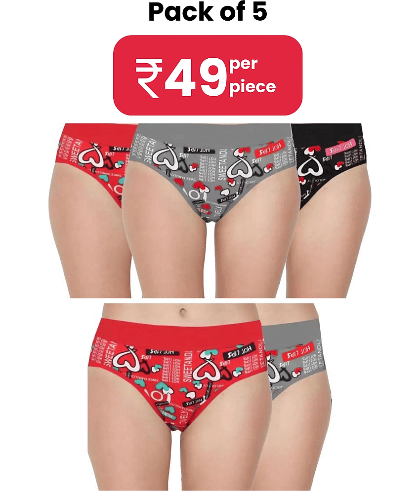 DOOZIE LOVEPLUS Pack of 5 Cotton Printed Women's Hipster ( Multicolor )