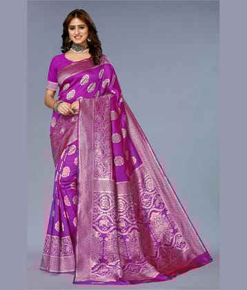 Aadvika Banarasi Silk Printed Saree With Unstitched Blouse Piece ( Purple )