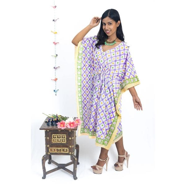 Palace Garden Polka Dots Medium Kaftan Purple (40 Inch)