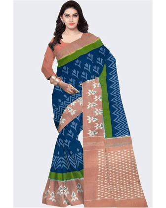 IKKAT COTTON BLUE WITH PINK COLOR SAREE