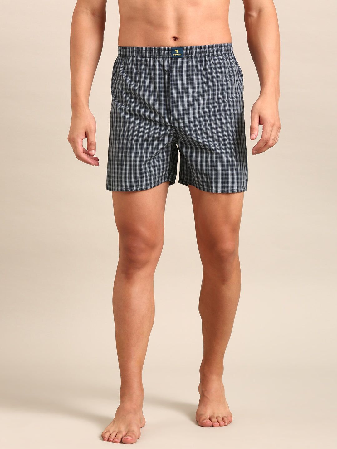 Navy Blue Checked Cotton Boxer-L