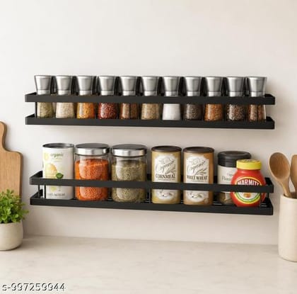 Spice Rack set of 2 Wall Mounted Floating Shelves (Black, Carbon Steel) Spice Rack set of 2 Wall Mounted Floating Shelves (Black, Carbon Steel)