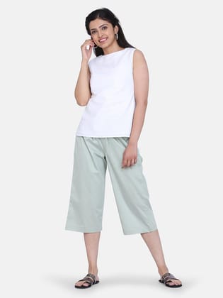 Dot Pattern Rayon Culottes - Sage Green-S