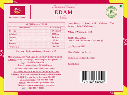 Edam Cheese Block 1KG