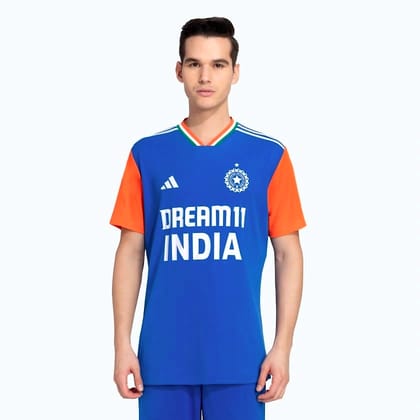Fw24 India Cricket T20 International Fan Jersey: Showcase Your Team Spirit with Breathable Comfort and Sustainable Style (Colour - BLUE/ORANGE, Size - XXL) by Total Sporting And Fitness Solutions Pvt Ltd