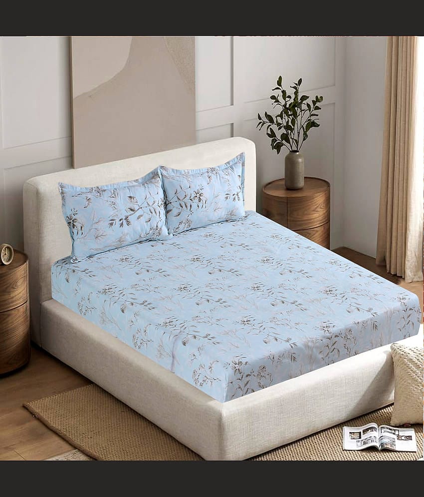Welhouse India Cotton 1 Double King Bedsheet with 2 Pillow Covers ( Blue )