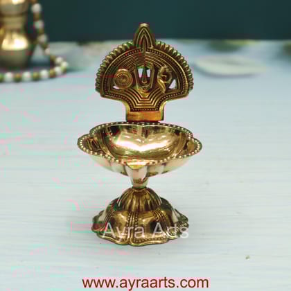 Shankh Chakra Namah Design Brass Diya - 4 Inch Height