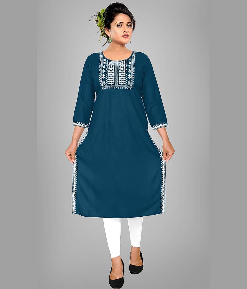 HAYA - Blue Rayon Women's Straight Kurti ( Pack of 1 )