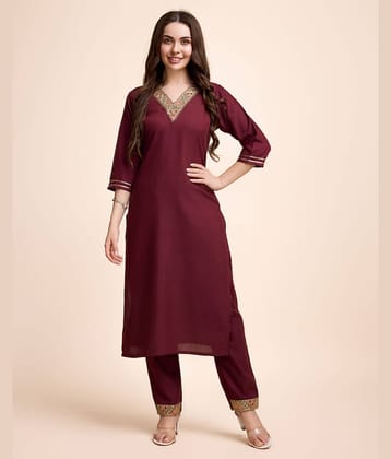 Women Basket Cotton Blend Printed Kurti With Pants Women's Stitched Salwar Suit - Maroon ( Pack of 1 )