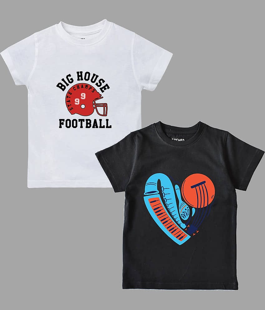 ETCHED DESIGN Pack of 1 Boys Cotton T-Shirt ( Multi Color )